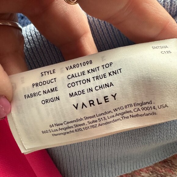 Varley Callie Pointelle Open Knit Top Womens Size L Blue Pullover Slouchy Cotton - Picture 7 of 10